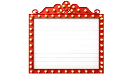 A vibrant red marquee frame adorned with lights, perfect for displaying messages or announcements.