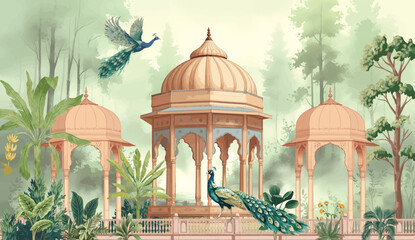 mughal monogram, wedding monogram, invite, lotus, luxury, marriage, premium, wedding, card, decoration, destination, hand drawing, icon, nature, vector, mogul, anniversary, classical, cover, elegant, 