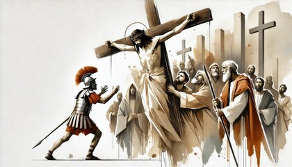 Good Friday. Artistic depiction of the Crucifixion with expressive brush strokes.
