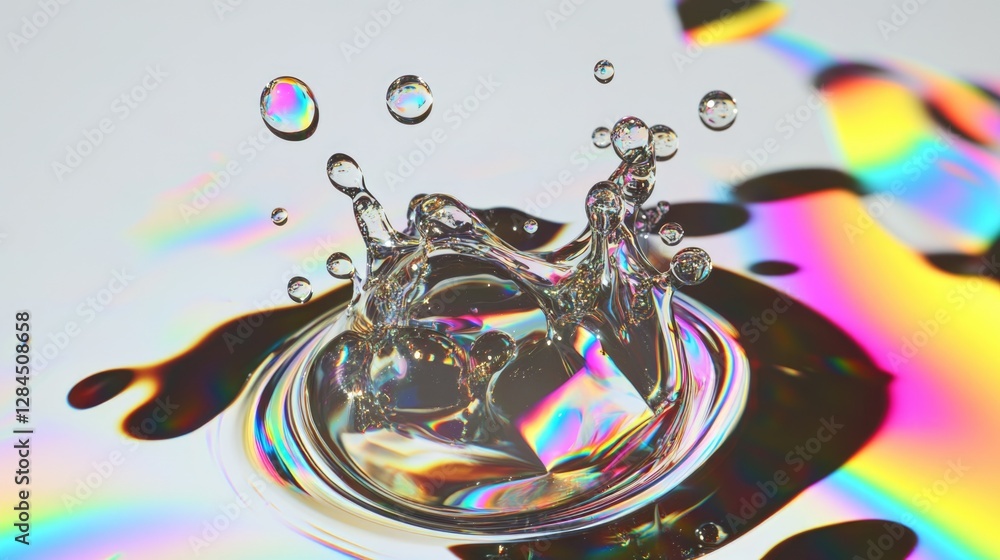 Poster high-resolution image of a water droplet with light refracting through it.