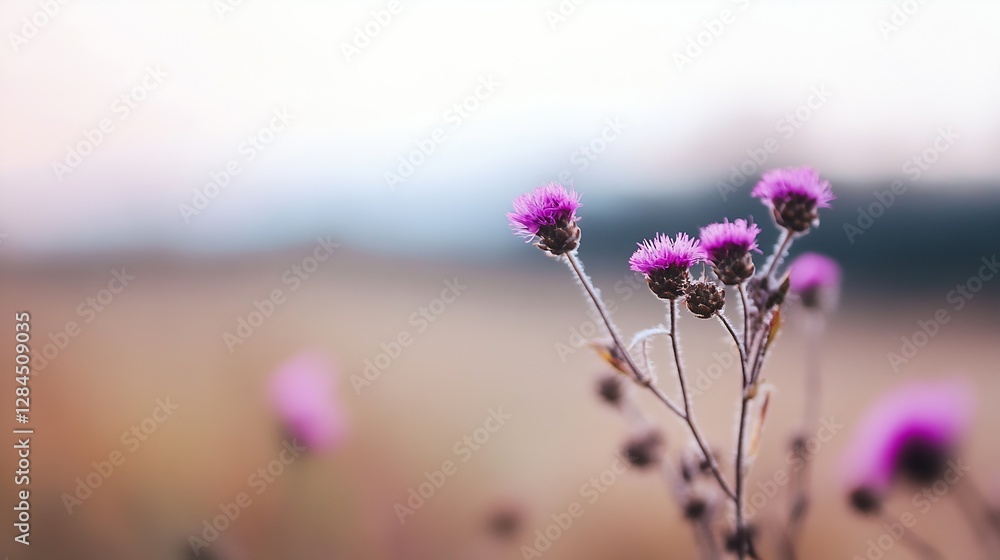 Poster delicate purple flowers swaying gently in a natural field against a soft blurred background : genera