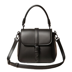 Black Leather Handbag, Isolated White Background.