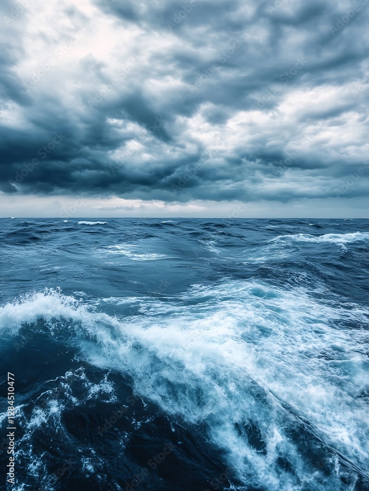 Aufkleber dramatic view of stormy ocean waves crashing under a cloudy sky showcasing nature's power : generati