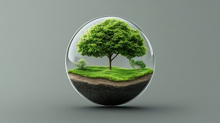 3D Render: Miniature Ecosystem in a Glass Sphere AI Generated