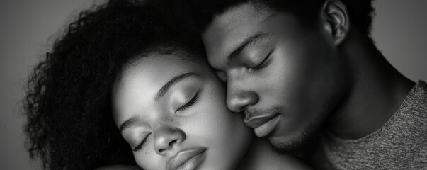 Obraz premium Close up of young african couple embracing affectionately