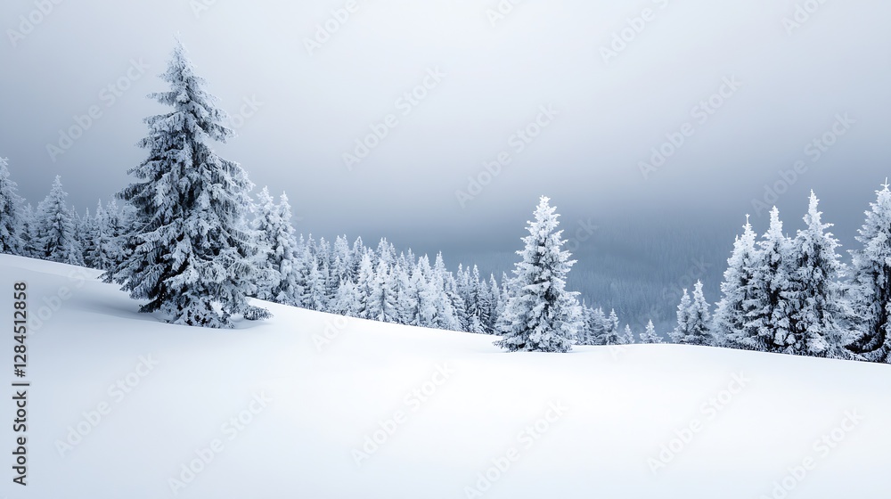 Aufkleber stunning winter landscape with snowcovered trees and serene atmosphere under cloudy sky : generative