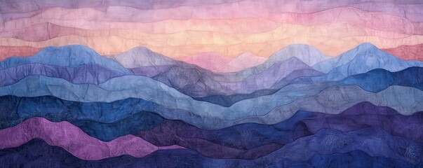 Abstract mountain landscape in shades of blue and purple at sunset