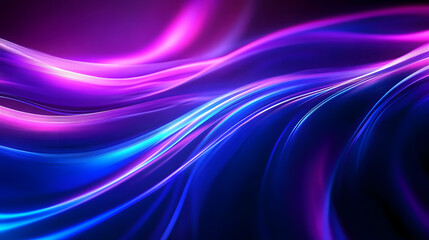 Naklejka premium Abstract blue and purple light wavy shapes futuristic banner. Glowing retro waves background