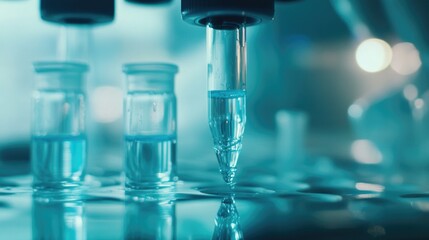 Close-up image of various scientific lab items, including test tubes and a microscope, set against the backdrop of a modern laboratory setting.