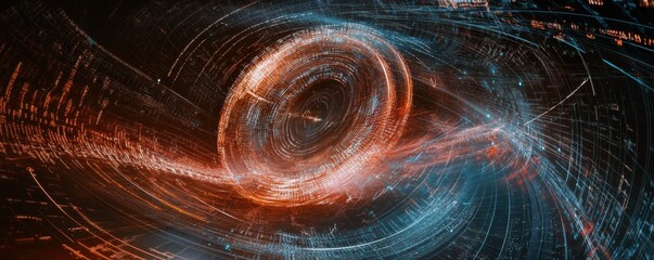 Naklejka premium Abstract digital vortex with blue and red light streaks in dynamic swirling motion