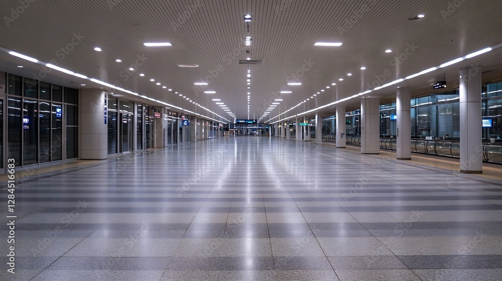 Poster Spacious Empty Airport Terminal Hallway with Modern Architectural Design : Generative AI