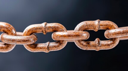 Fototapeta premium Close-up rusty metal chain, dark background, strength, security