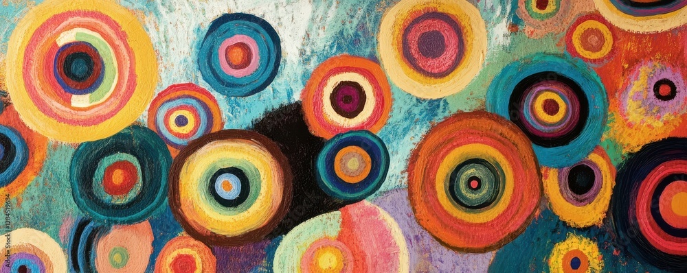 Aufkleber Colorful abstract circular patterns on canvas with concentric shapes and vibrant textures
