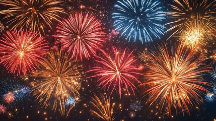 Fototapeta premium Night sky fireworks display, celebration, festive background