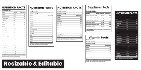 Fototapeta premium nutrition facts, supplement facts, vitamin facts template, nutrition facts label, vector, Proper Alignment with editable and resizable