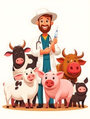Obraz premium Veterinarian Administering Vaccine to Farm Animals for Immunization