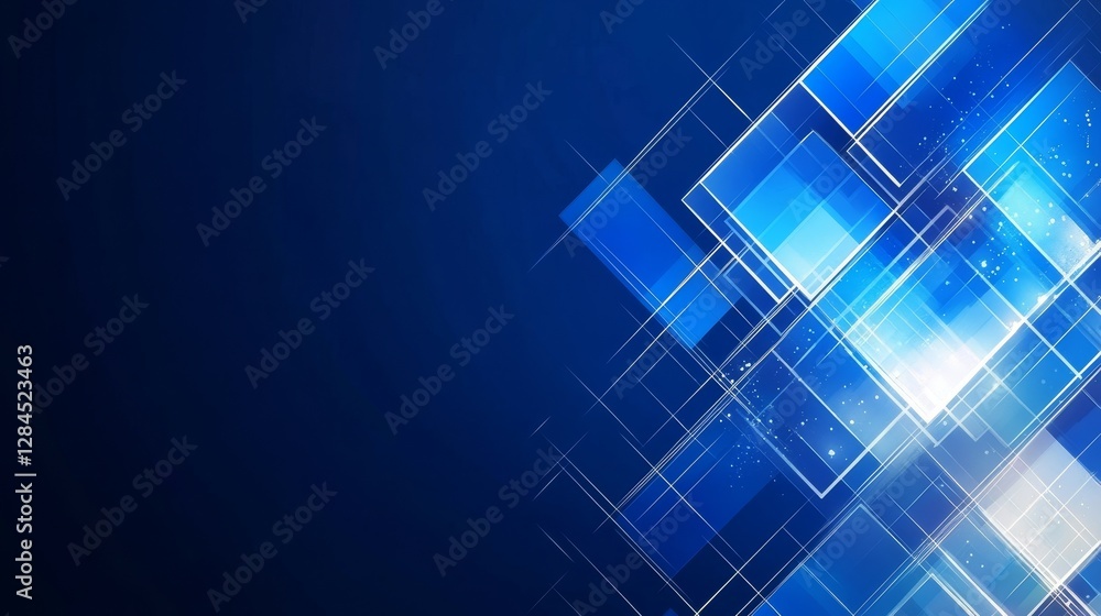 Poster abstract blue geometric background with shining squares creating a modern digital atmosphere