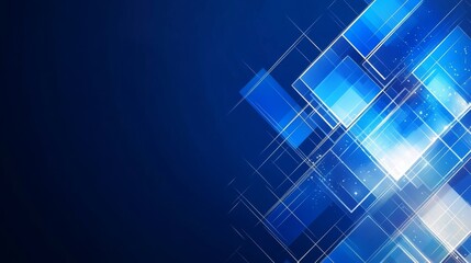 Fototapeta premium Abstract blue geometric background with shining squares creating a modern digital atmosphere