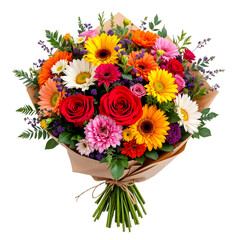 Vibrant Floral Bouquet with Roses and Gerberas in Gift Wrapping