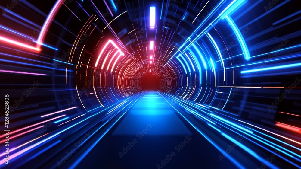 Aufkleber futuristic tunnel with vibrant blue and red light creating a dynamic motion effect