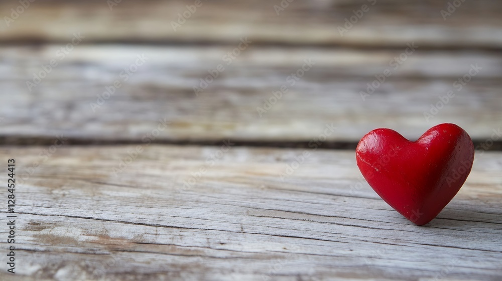 Aufkleber single red heart figurine resting on rustic wooden surface evoking love and affection in a minimalis