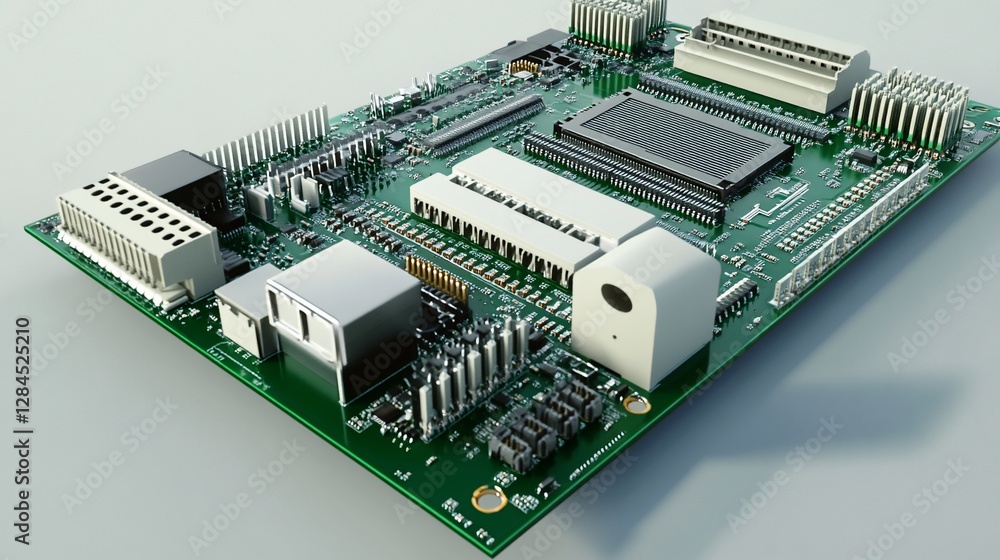Poster high-resolution 3d render of a green circuit board