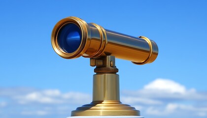 A Golden Telescope Points Towards The Bright Blue Sky