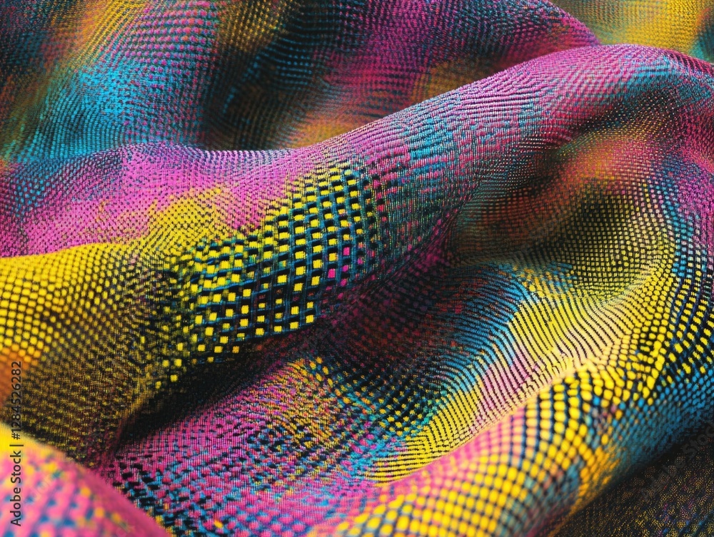 Aufkleber close-up of a colorful, textured fabric that resembles pixel art. the pattern is abstract and vibran