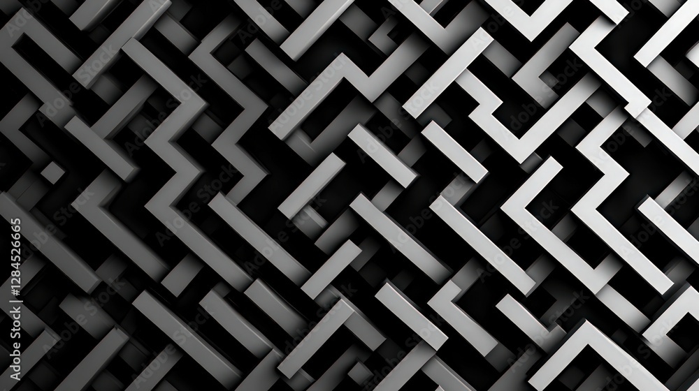 Poster abstract geometric black and white pattern with intertwining lines and shapes