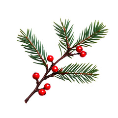 Festive Christmas branch with vibrant red berries and lush green pine needles