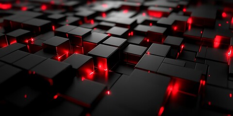 Fototapeta premium Abstract 3D Cubes with Red Lights
