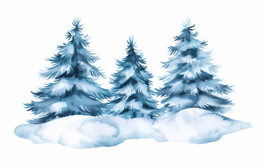 Obraz premium Watercolor winter forest with pine trees, vector illustration on a white background