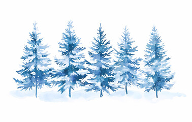 Fototapeta premium Watercolor winter forest with pine trees, vector illustration on a white background
