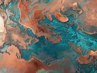 Fototapeta premium An abstract image depicting a landscape of copper oxide with earthy tones.