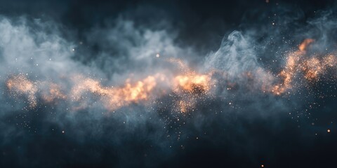 Dark, ominous scene with smoke and explosions indicating a chaotic battle or wartime situation.