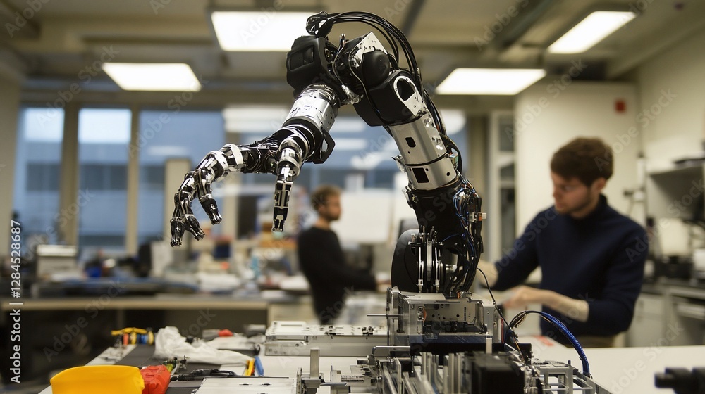 Poster advanced robotic arm in a technological lab