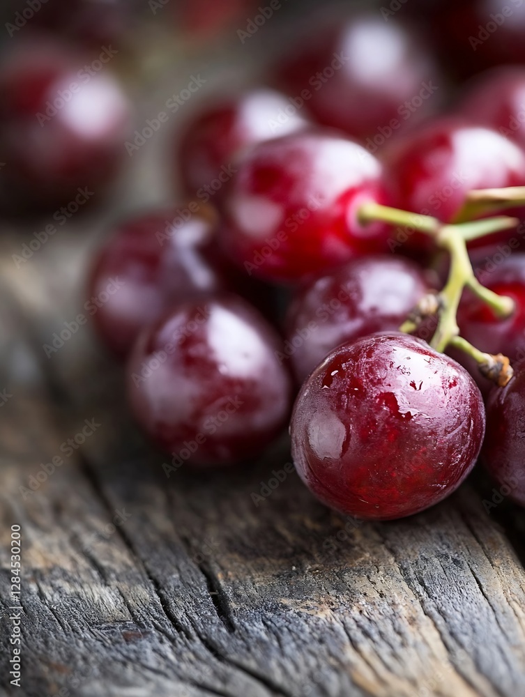 Aufkleber fresh and juicy red grapes piled together on rustic wooden surface : generative ai