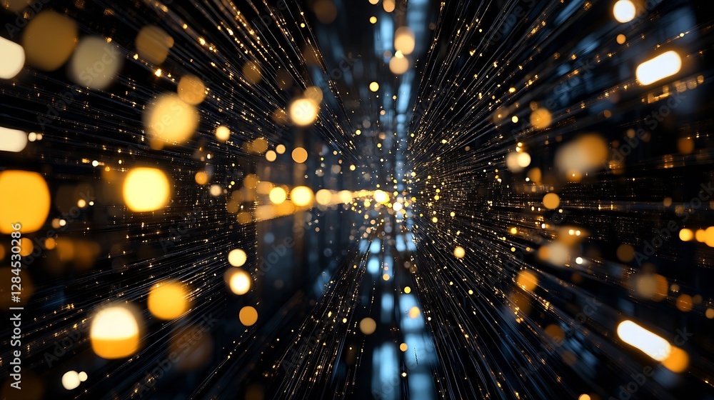 Poster stunning digital illustration of glowing golden particles in a mesmerizing energetic flow : generati