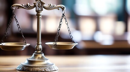 Elegant antique scale symbolizing justice and balance in a serene courtroom environment : Generative AI