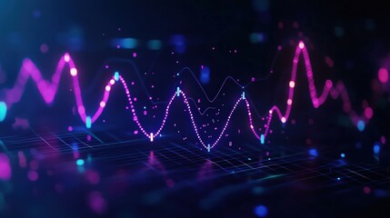 Colorful Abstract Data Visualization with Waves and Dots Representing Information Trends