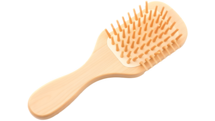 A wooden hairbrush with a wide paddle and rounded bristles, designed for detangling and smoothing hair.