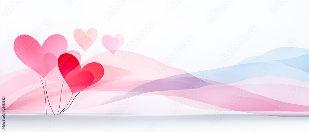 Poster colorful and soft heart shapes float against a gentle background, creating a romantic atmosphere for