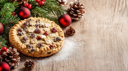 Festive Cranberry Pie on Wooden Table
