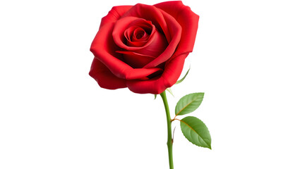 A vibrant red rose with lush petals and green leaves, symbolizing love and beauty.