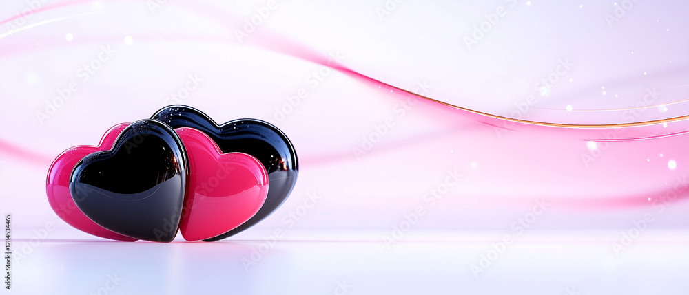 Poster colorful heart shapes intertwined on a soft gradient background representing love and connection gen