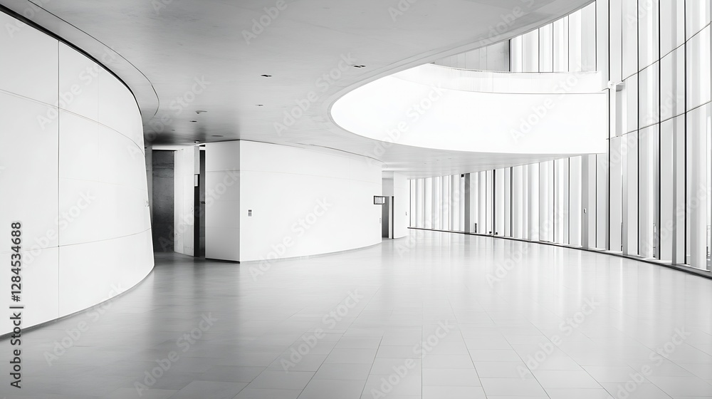 Poster spacious modern hallway with curved architectural design featuring sleek lines and bright natural li