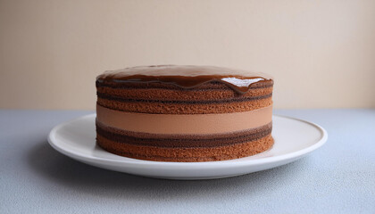 Tasty layered sponge cake with smooth chocolate ganache. Delicious dessert. Yummy treat. Sweet food