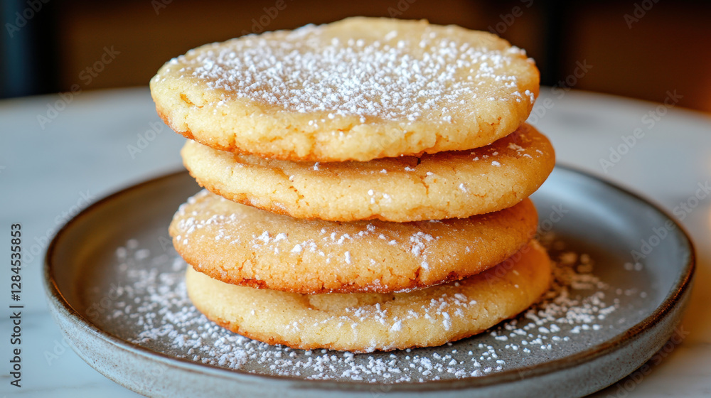 Poster vanilla, a vanilla-flavored cookie displayed on a plate, captured with high fidelity in a visually a