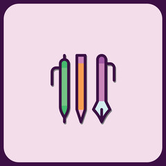 Colorful Writing Utensil Icons: Pen, Pencil, and Dip Pen