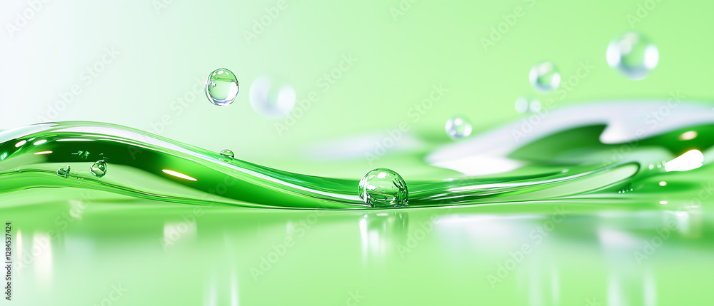 Aufkleber beautiful green liquid waves with droplets capturing light and texture in a vibrant abstract setting